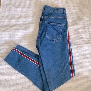 Striped blue skinny jeans